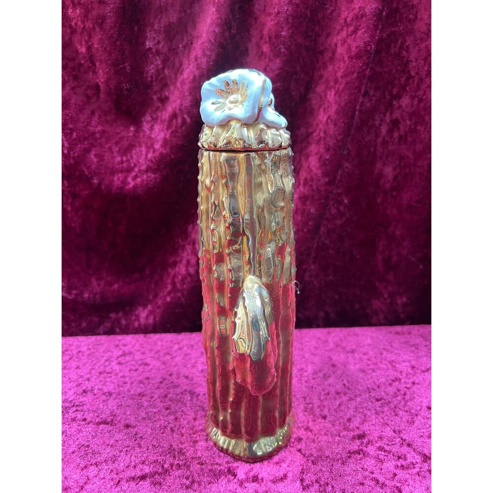 Vintage Home Decor - Lidded Ceramic Container - Gold Saguaro Cactus - Arizona - Picture 3 of 8